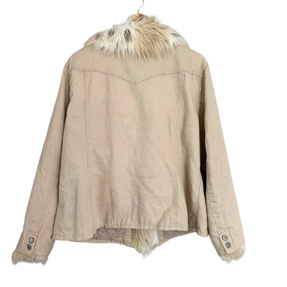 Y2K Faded Glory Tan Trucker Jacket Fur Trim Quilted Liner Size 1X - Picture 12 of 12